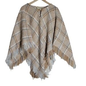 Boyne Valley Weavers Poncho Cape Sweater Made in Ireland Wool Blend Fringed Hem